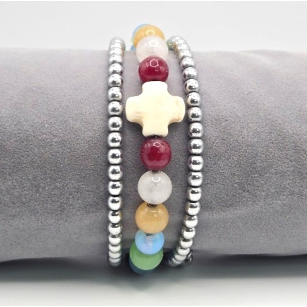 Paul's Story Gemstone and Glass Beaded‎ Silver Tone Memory Wire Bible Bracelet